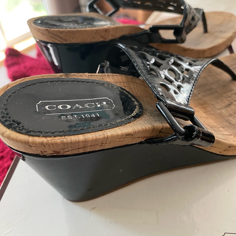 Coach Black Patent Leather Wedges